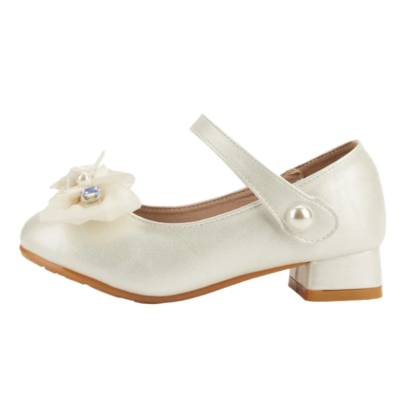 Winter New Girls Pink Bowknot Princess High Heels Fashion Leather Shoes Soft Sole Anti-slip Kid's Party Performance Footwear