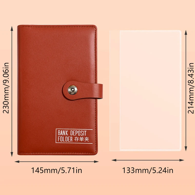 PU Leather Bank Deposit Folder Transparent Inner Page Multifunctional Deposit Collection Book Waterproof Receipt Collection Book