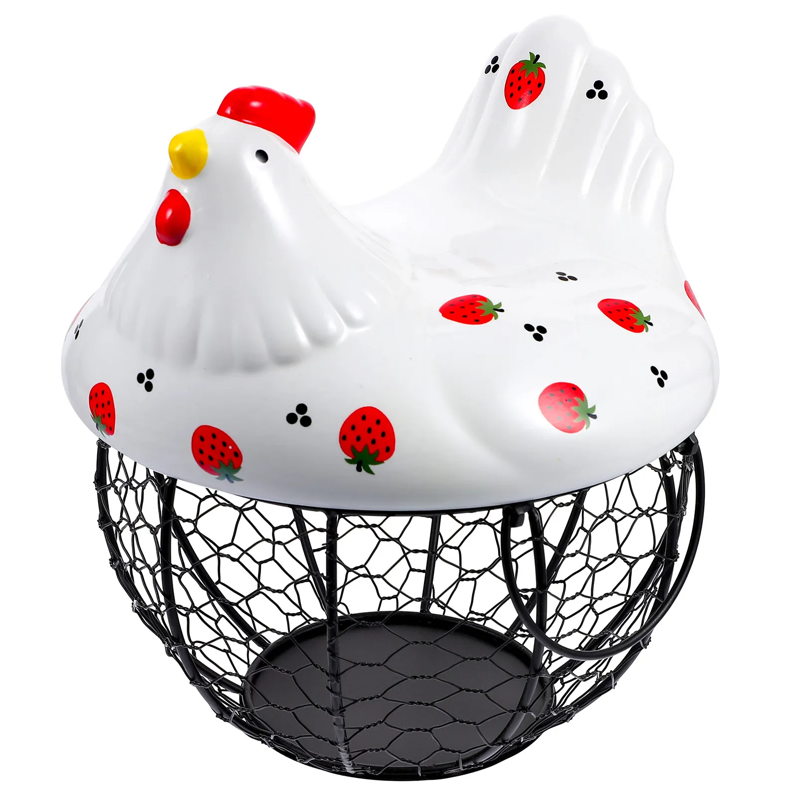 

1Pcs Handcrafted Iron Art Basket Hen Perch Design Egg Storage Basket Fruit Organizer Kitchen Decorative Household Storage