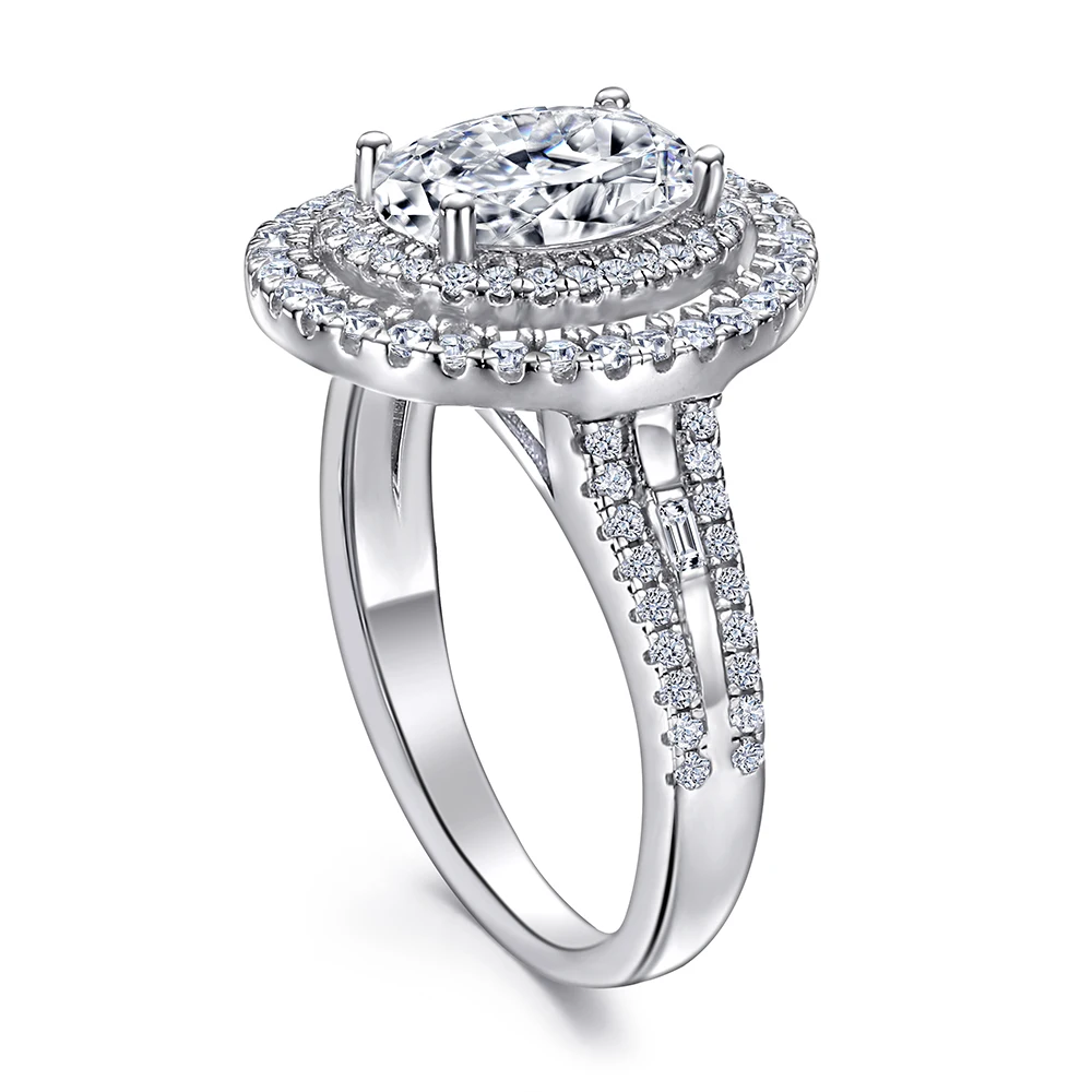 Sun Star Sterling Silver Double Halo Ring with Oval Cubic Zircon Classic Prong Setting for Wedding or Party Fashion Jewelry