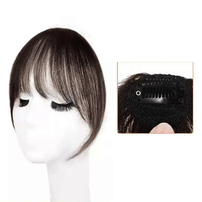 Franja de ar invisível falsa sintética-franja frontal extensão de cabelo preto marrom acessórios de cabelo para mulheres naturais