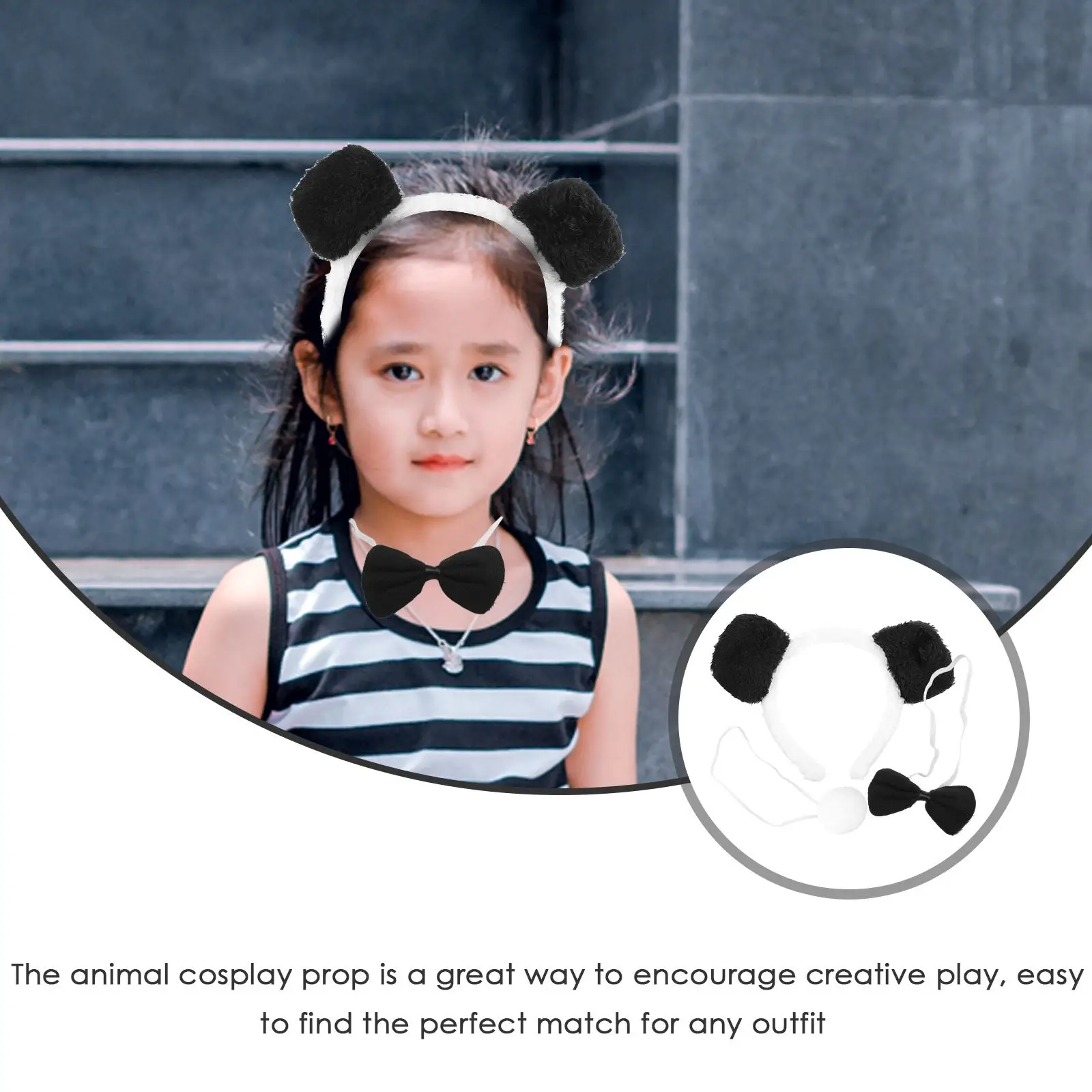 Panda Cosplay Costume Pandas Bow Tie Halloween Animal cosplay Ears Headband stage perform props Kids Girls Festival party decor