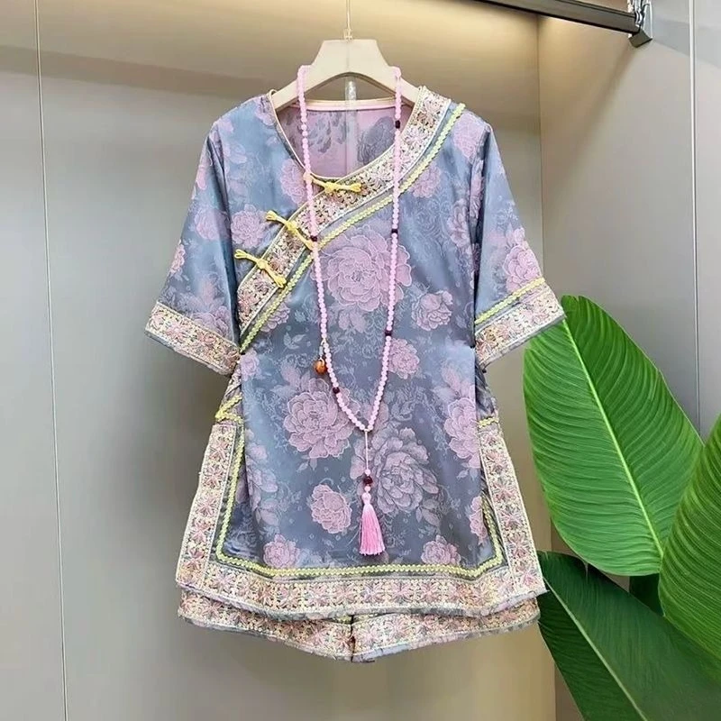 

Новый модный комплект в китайском стиле: улучшенные традиционные топы и брюки больших размеров для женщин среднего и молодого возраста