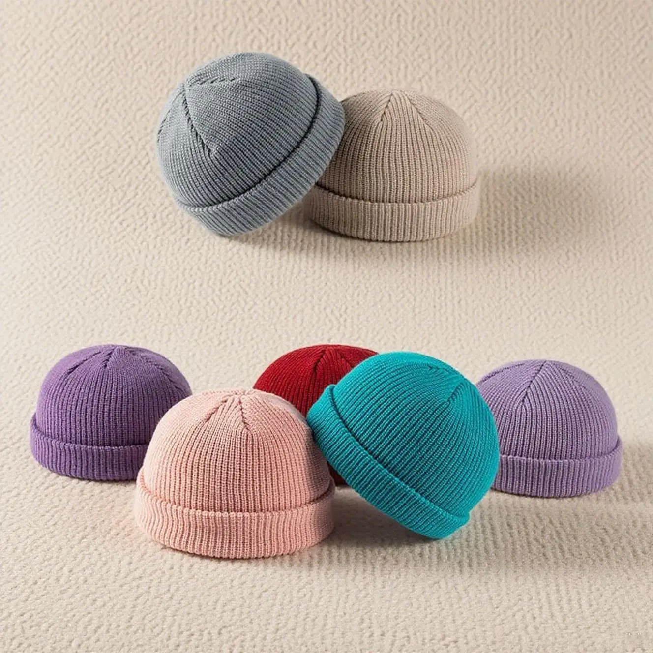 หมวกไหมพรมถักสำหรับผู้ชายและผู้หญิง หมวกไหมพรมทรงเมลอน หมวกนักเรียนแบบพับได้ หมวกไหมพรมกันลมสำหรับกิจกรรมกลางแจ้ง รุ่น 4m875