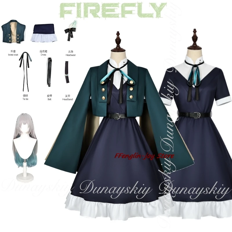 

Honkai: Star Rail Game Firefly Cosplay With Gray And Cyan Gradients Wig And Midsummer Firefly Covenant Cosplay Costume Full Suit