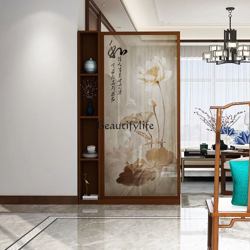 

05-New Chinese-style shelves, screen partition cabinets, living room entry shelter, decorative porch, small apartment, solid woo