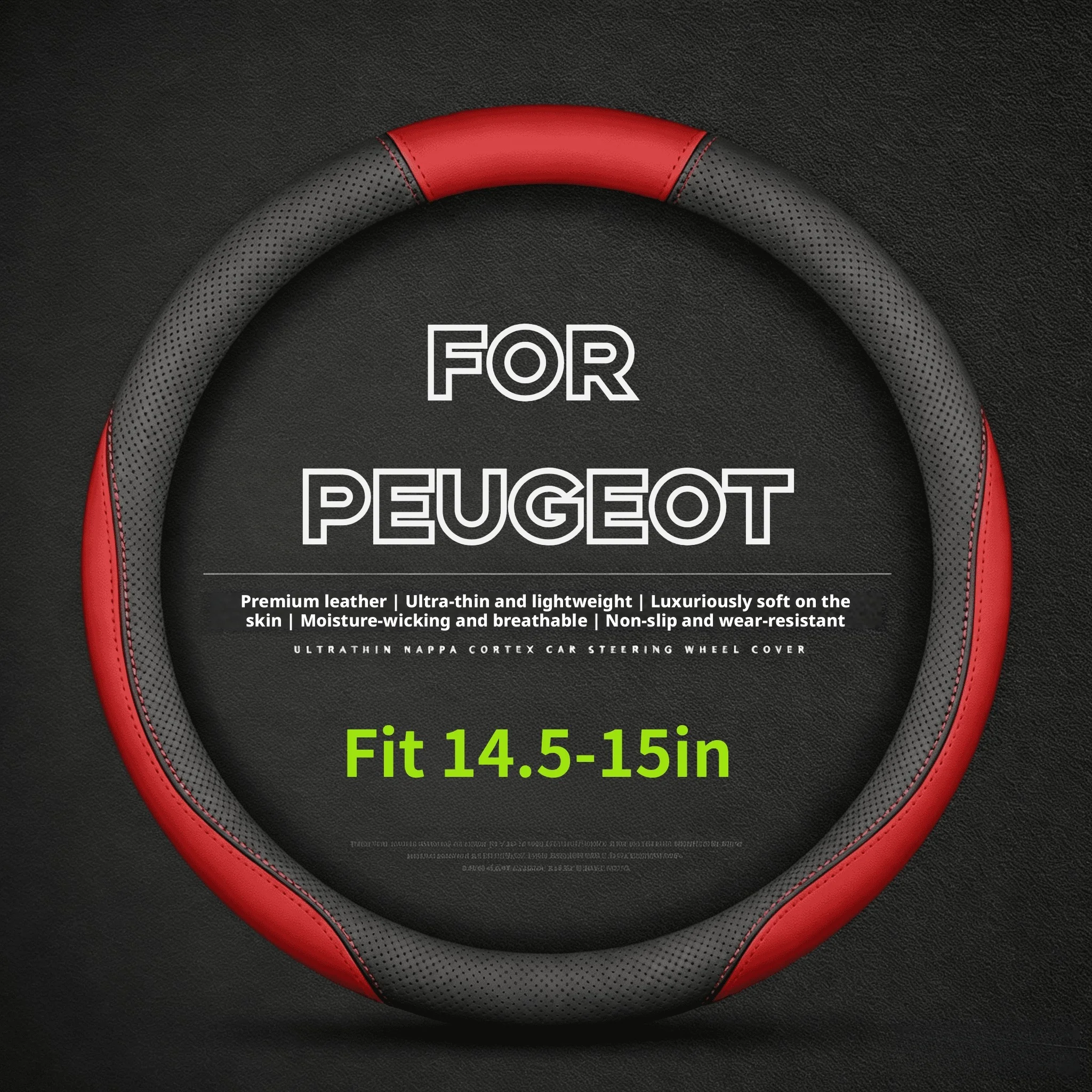 Leather stitched breathable steering wheel cover suitable for Peugeot 3008 5008 508 / 508 SW Rifter Traveller Expert Auto Decor
