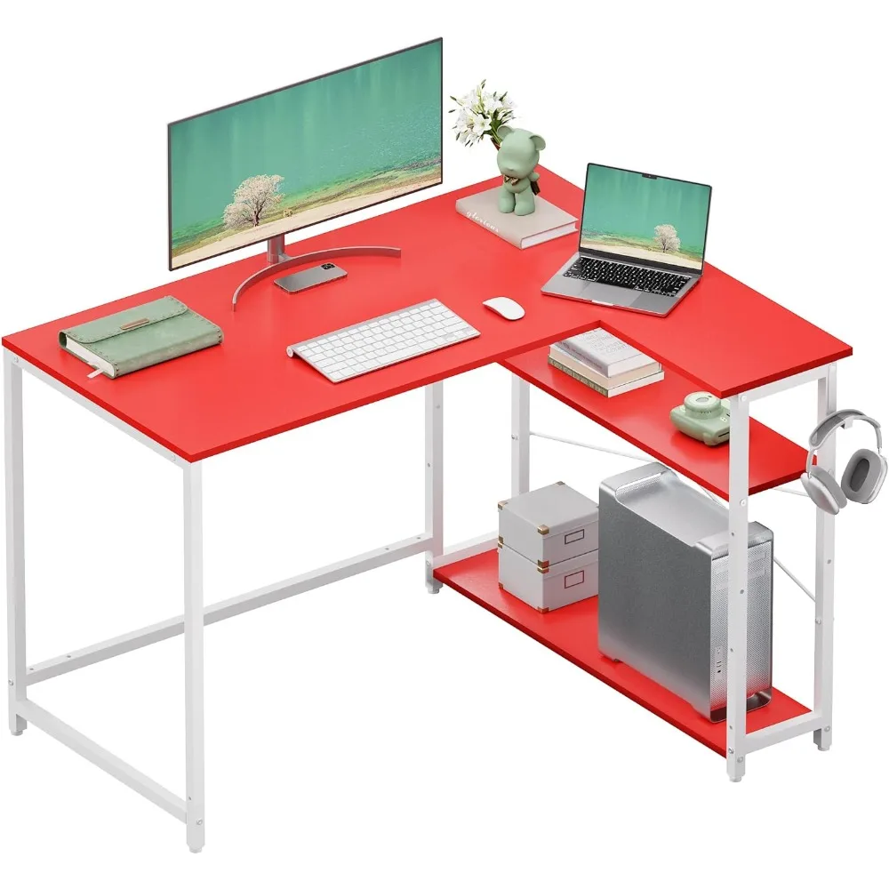 L-Shaped 43 Inch Computer Desk with Reversible Side Storage for Small Spaces, Home Office Writing Desk with Corner Space Efficie