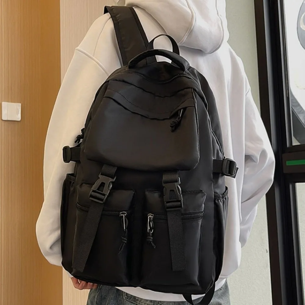 Fashion Large Capacity Canvas Backpack Harajuku Solid Color Students School Bag Nylon Japanese Style Shoulders Bag Textbook