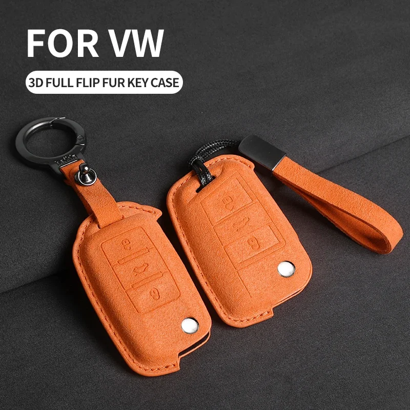 

For Car Flip Key Case Cover Fob VW Volkswagen Golf 7 MK7 Tiguan MK2 For SEAT Ateca Leon FR 2 Ibiza Skoda Octavia Suede Keychain