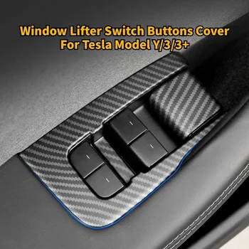 Voor Tesla Model Y/3/3 + Highland Trim Frame Knop Stickers Venster Lifter Schakelaar Knoppen Cover auto-interieur Accessoires 2017-2024