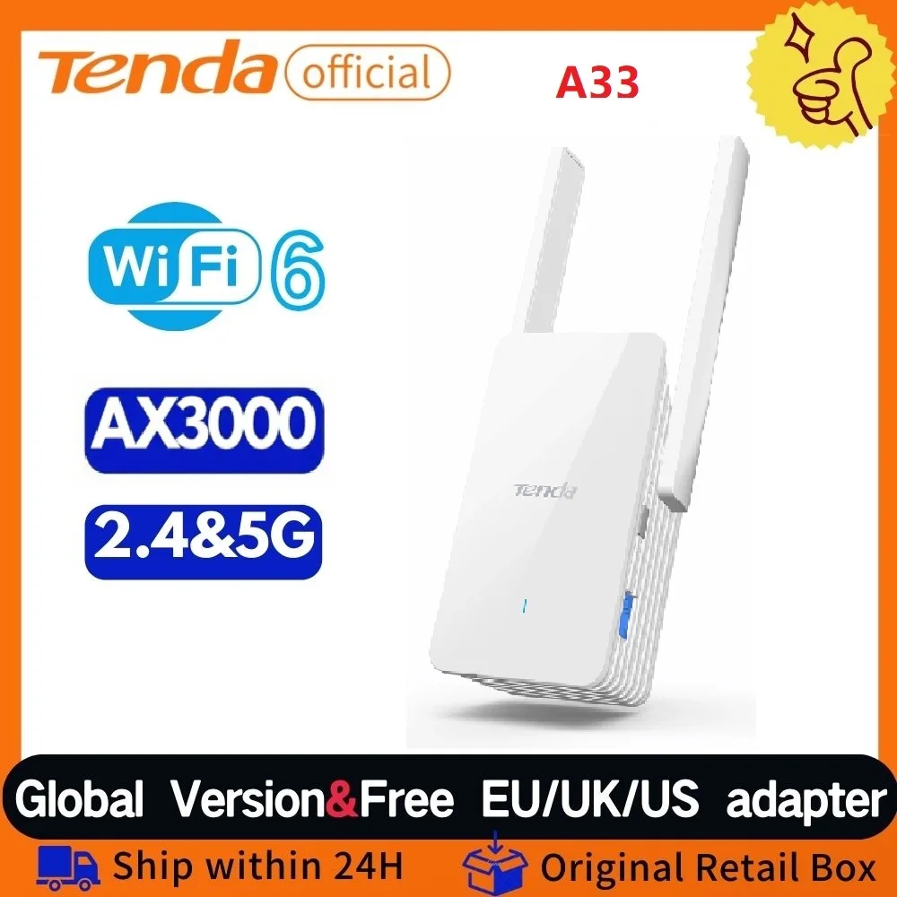 

TENDA A33 WI-FI 6 EXTENDER AX3000 двойной диапазон 2,4 ГГЦ 5 ГГЦ WIFI сигнал BOOSTER GIGABIT WIFI ретранслятор ETHERNET порт домашнего интернета