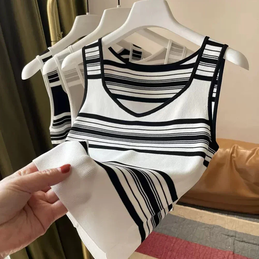 نزهة عادية الاستخدام اليومي محبوك مخطط بروتيل السيدات الصيف أزياء السيدات محبوك بروتيل الملابس العادية طول