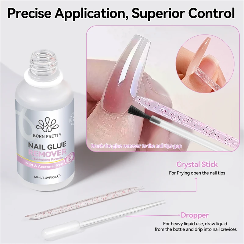 BORN PRETTY 50ml Rimozione colla per unghie 3S Penetrazione rapida Adesivi solidi Rimozione gel Facile da ammorbidire Punte per unghie finte Rimuovi strumenti