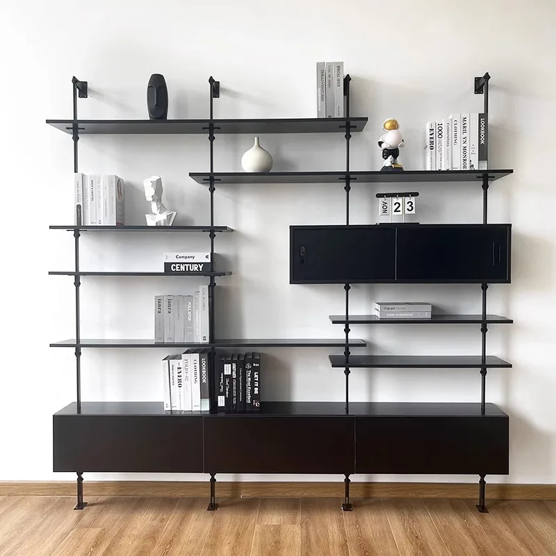 Italian simple bookshelves, creative full-wall bookcases, multi-layer wall shelves floor partitions wrought iron display shelves