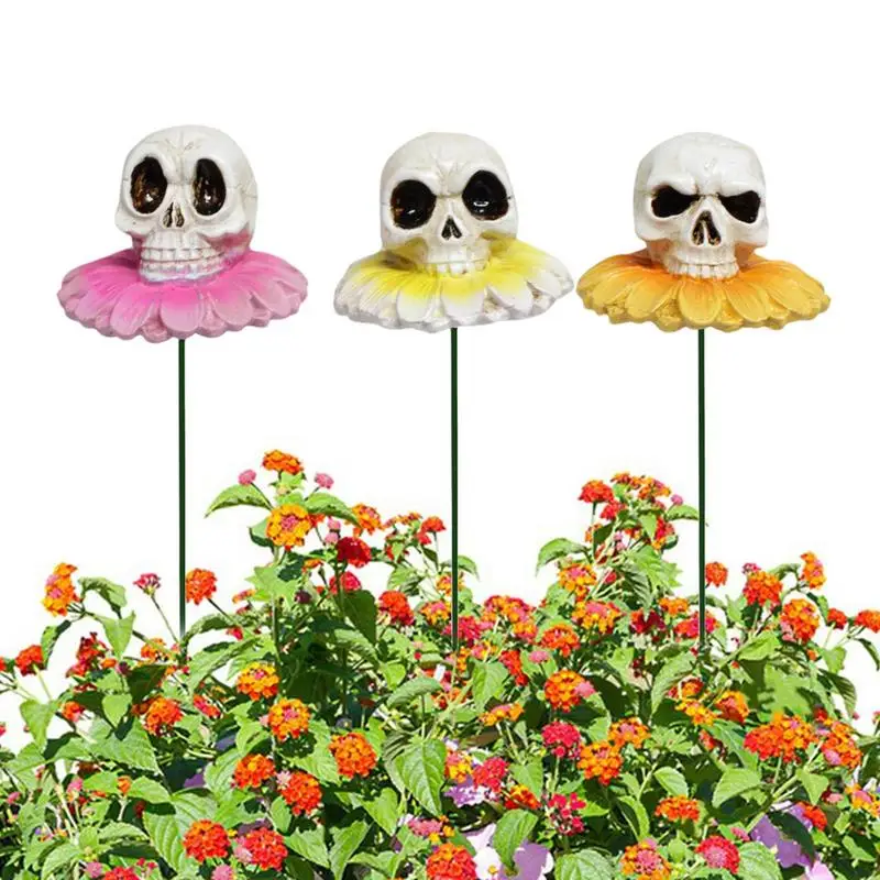 

Garden Stakes 3 PCS Skull Simulation Flower Decorative Stakes Garden Plant Flowers Stick Colorful Landscape Rust-Resistant stake