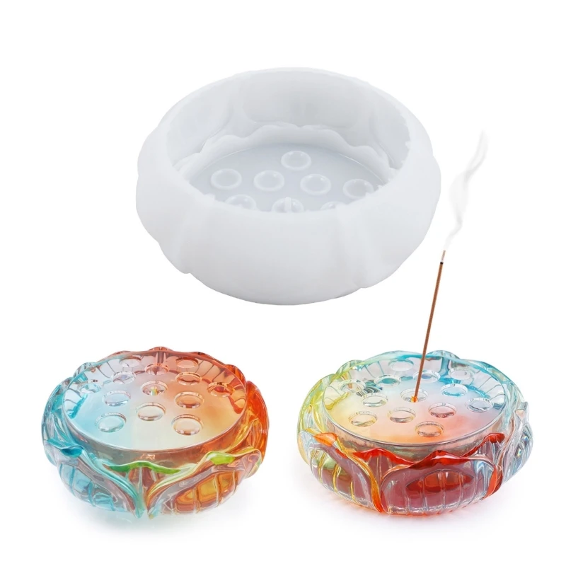 DIY Lotus Shape Incenses Holder Tray Dish Silicone Mold with Hole Home Incense Sticks Ashes Catcher Epoxy Resin Casting Mould