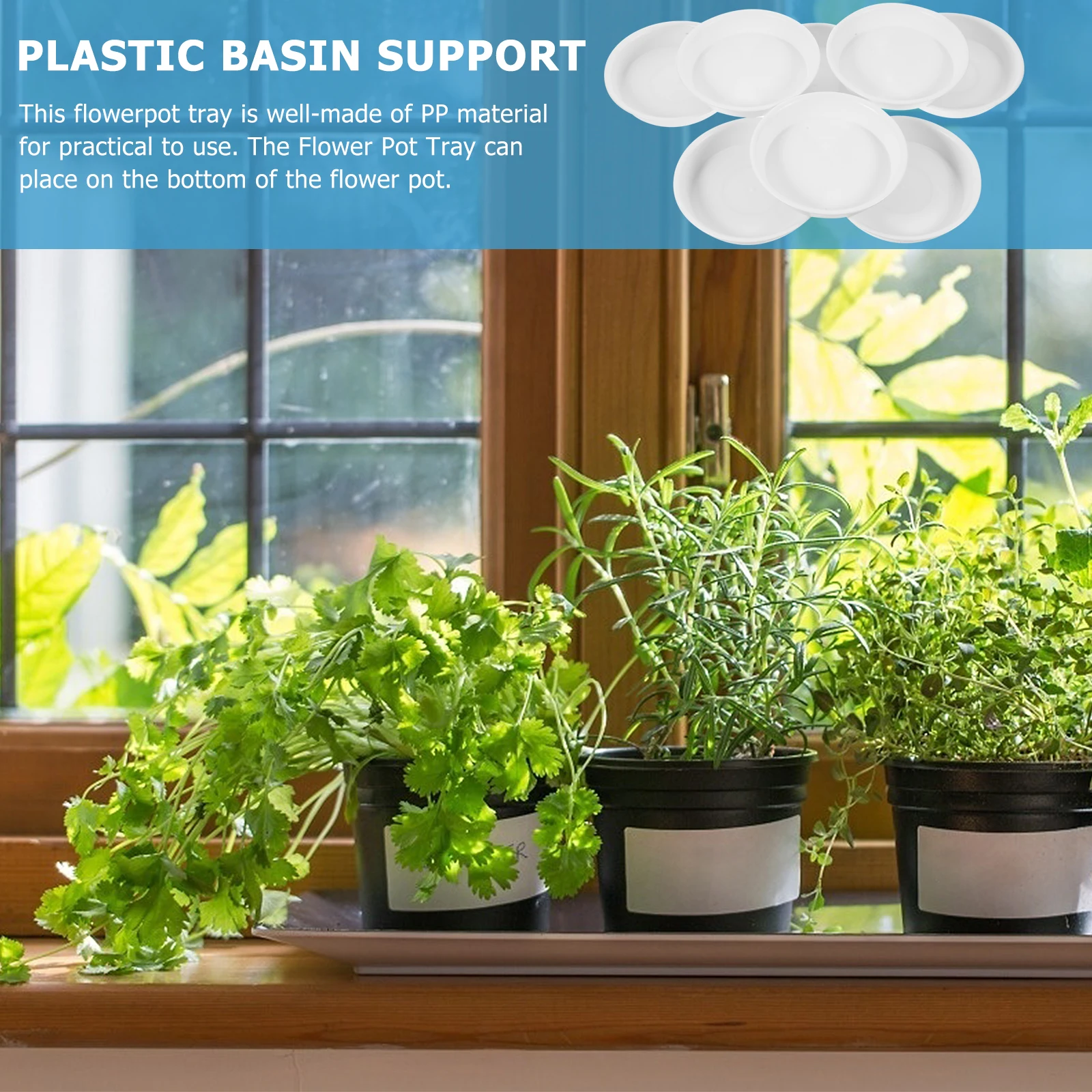 

8pcs Round Plastic Pot Saucer White 15cm Outer 14cm Height 11cm Inner Plant Tray Water Dripper Garden Accessories