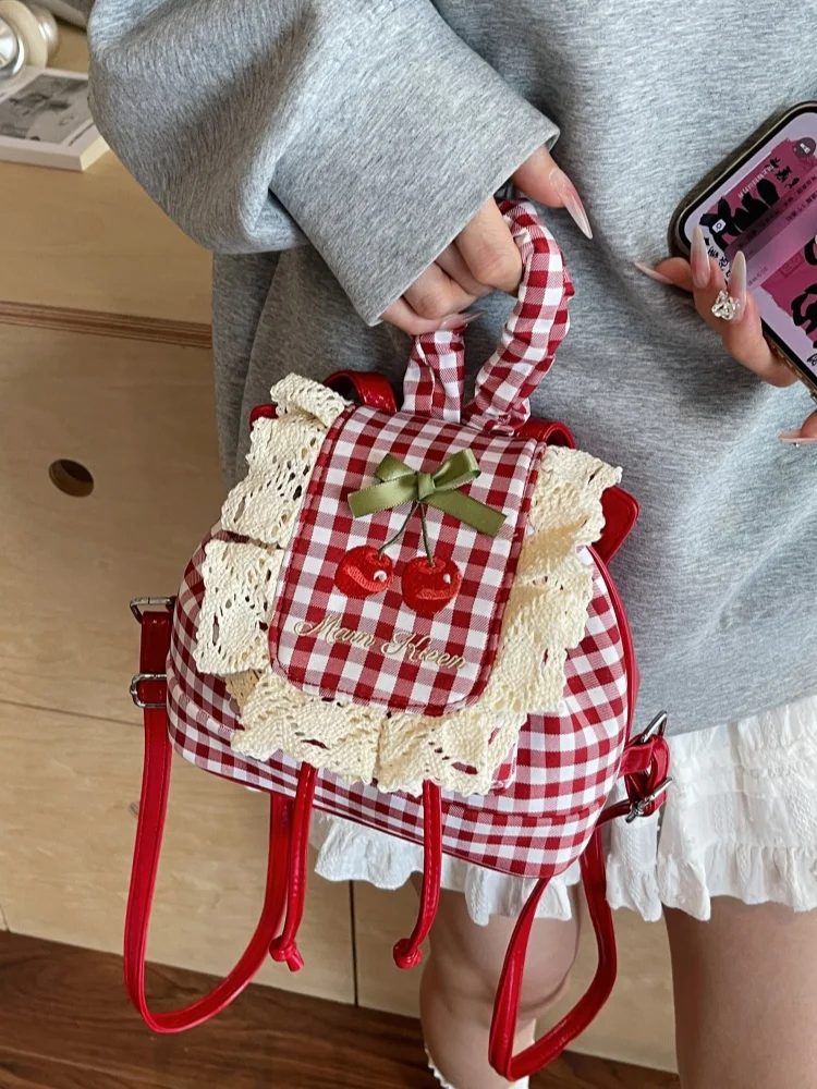 

2025 New Sweet Lace Trimmed Denim Plaid Bapa Women's Faionable oulder Bag Modern Neutral Sle Soft Handle Casual Use