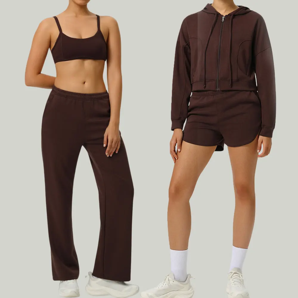 

Winter 2PCS Gym Set Women Zipper Workout Clothes Yoga Set Women'sHooded Casual Loose Sweatshirt Long Sleeved Outdoor Running Sui