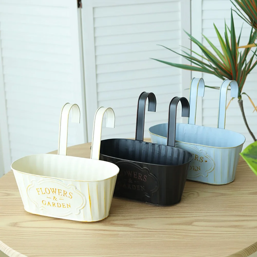 For Balcony Railings Metal Hanging Flower Pots For Balcony Gardening Yellow Flower Pot Sturdy Iron Construction