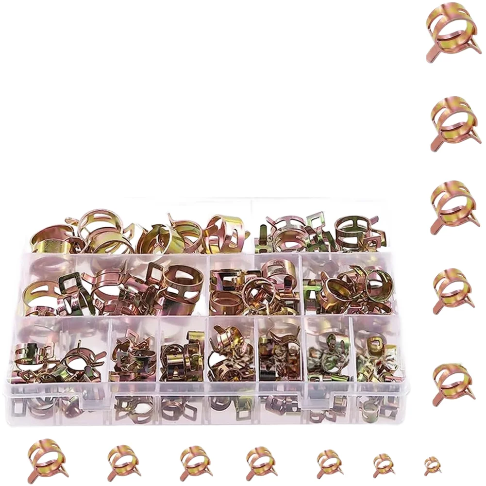 140pcs Black Spring Steel Hose Clamps Zinc Coated 6mm-22mm for Fuel Vacuum Water Tube Fitting Automotive Marine