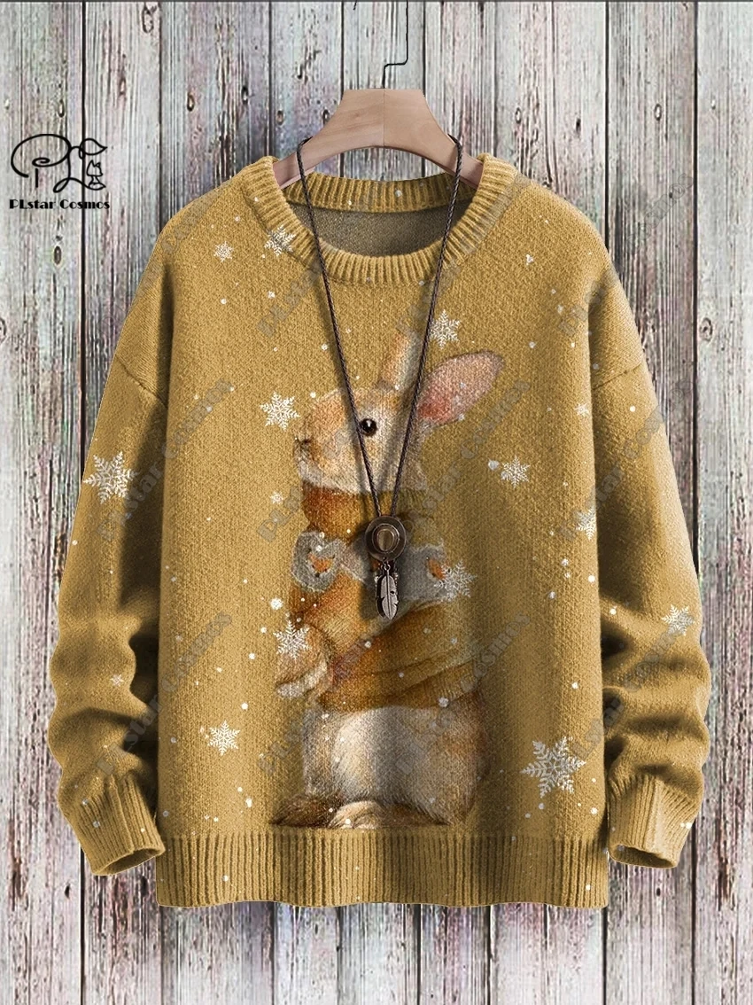 Pull chaud d'hiver décontracté unisexe, série animale d'impression 3D, lapin, chien, wapiti, hippopotame, motif imprimé, pull moche, nouveau style