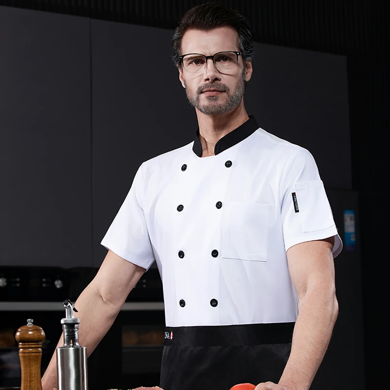 

Chef Jacket Work Wear Uniform Restaurant Hotel Costume Chef Shirt Clothes Man Women Short Sleeve Kitchen Clothes Bakers Waiter