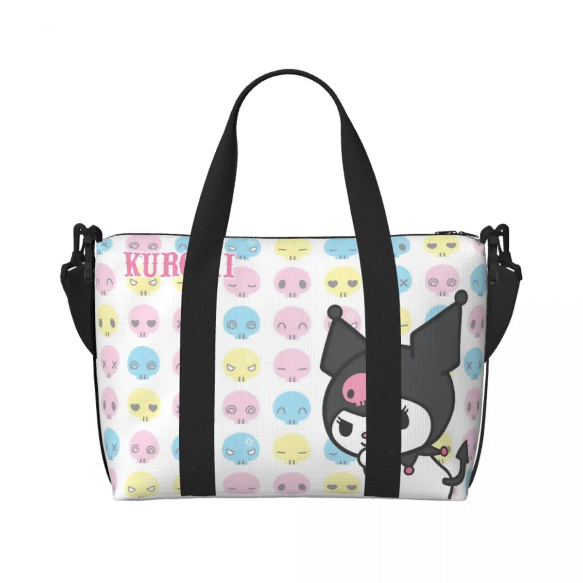 

Custom Large Cartoon Kuromi Skull Tote Bag Women Cute Rabbit Anime Shopper Shoulder Beach Gym Travel Bag