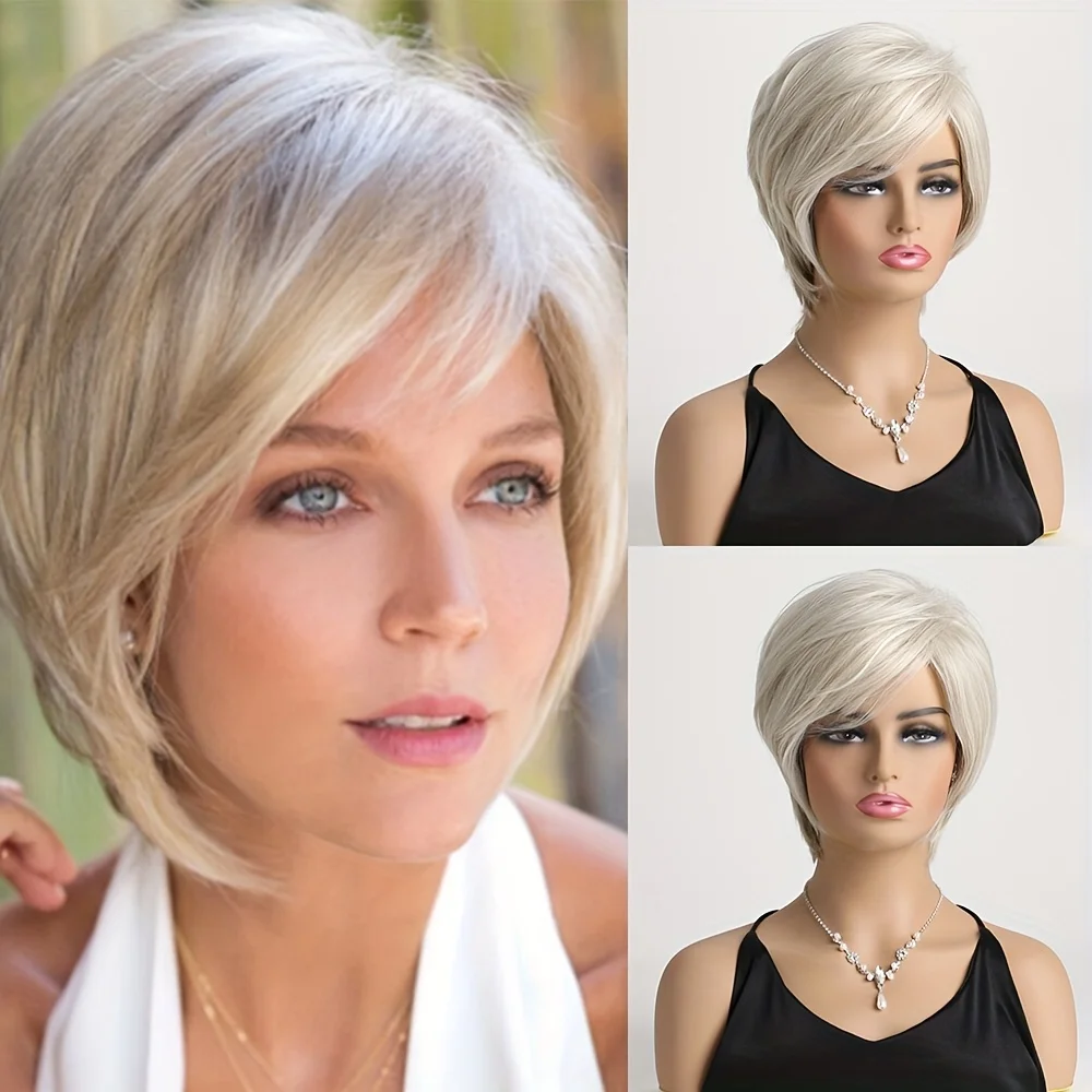 

Светло-русый женский модный короткий кудрявый парик, натуральный повседневный стиль с боковой челкой, короткие волосы из синтетического волокна