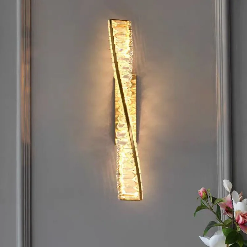 

Italian Crystal Wall Sconce LED Light Luxury Modern Gold for Bedroom Living Room Hallway Decor