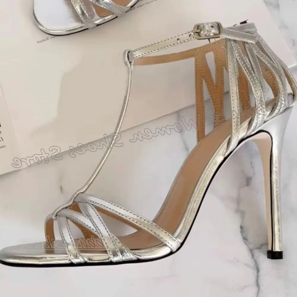 

Cross Strap Buckle Strap Sandals Leather Hollow Solid Color Fashion Elegant Concise Sexy Women Shoes Round Toe Thin High Heels