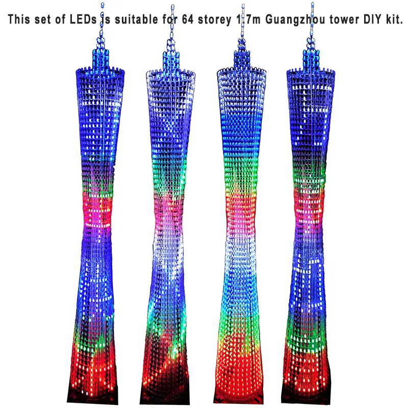 Juego de luces LED de patas largas, 650 piezas cada una en rojo, verde, azul y blanco, adecuado para torre de 64 pisos de 1,7 M de alto, Kit de