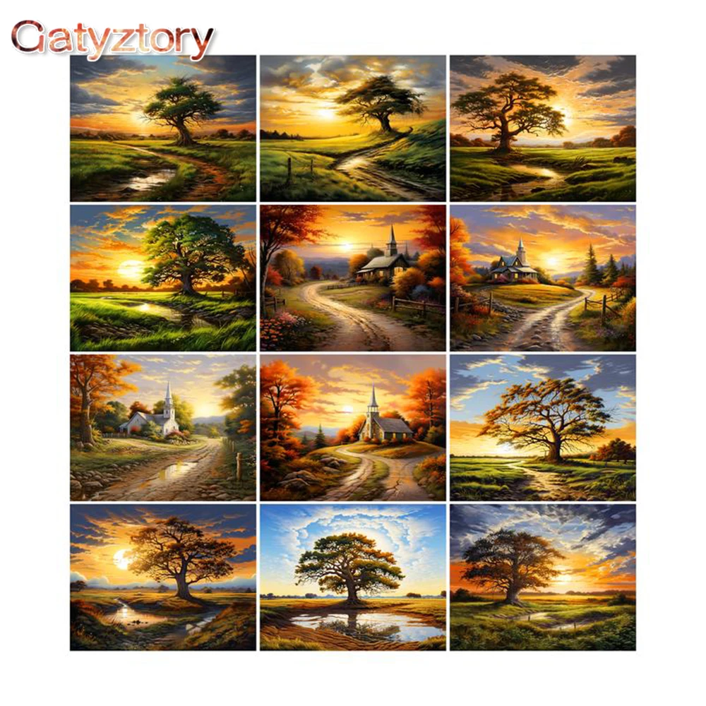 

GATYZTORY Paint By Numbers Tree Landscape For Adults Kits Picture Canvas Painting Paint By Numbers Wall Home Decoration Gift