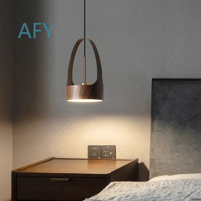 Nordic Modern Minimalist Dining Bar Pendant Light for Wood Grain Effect Small Designer Creative Hotel Bedroom Bedside Lamp