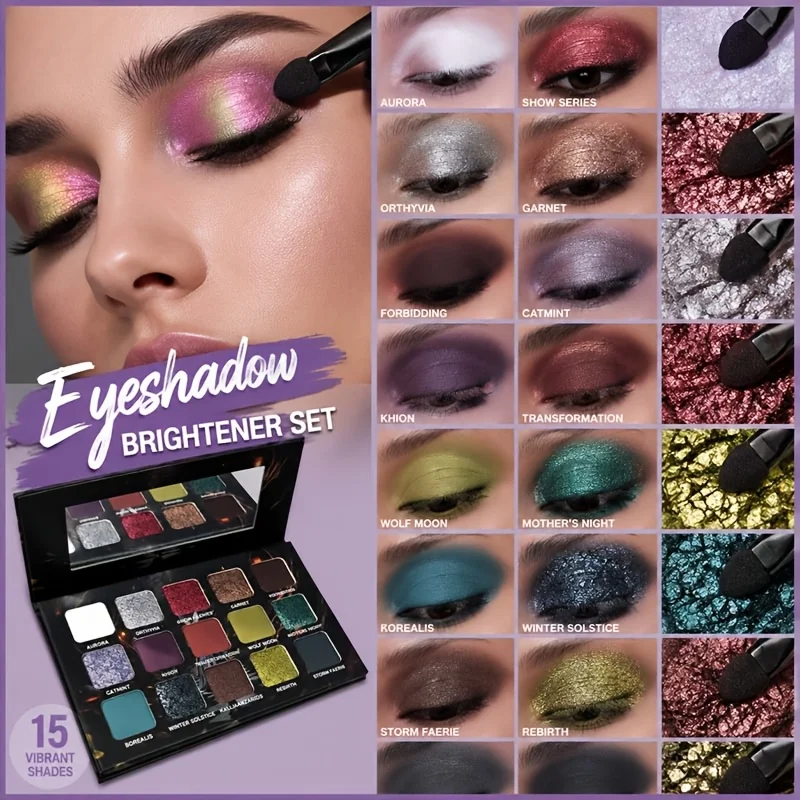 15 Colors Goth Eyeshadow Palette Matte Shimmer Glitter High Pigment Waterproof Halloween Smoky Eye Makeup