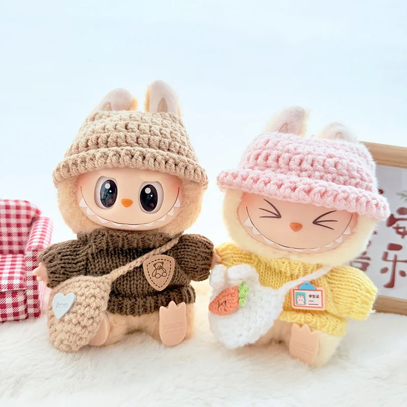 15cm/17cm Labubu I II Dolls Clothes Cute Handmade Sweater Japanese Three Piece Set Accessories Clothing Plush Doll'S Clothes