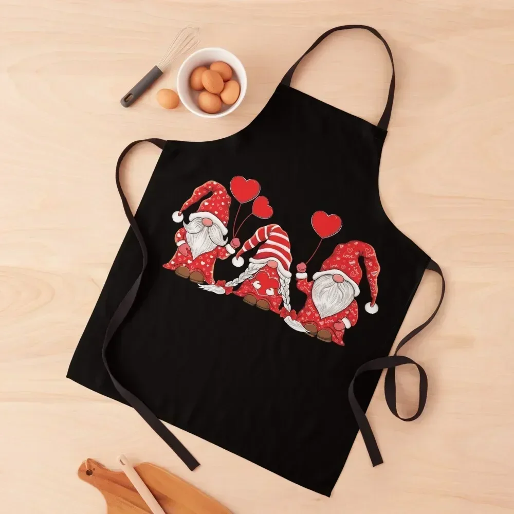 

Gnomes couple Holding Hearts love pattern Valentines gnome Apron Things For Home And Kitchen chef costume women's kitchens Apron