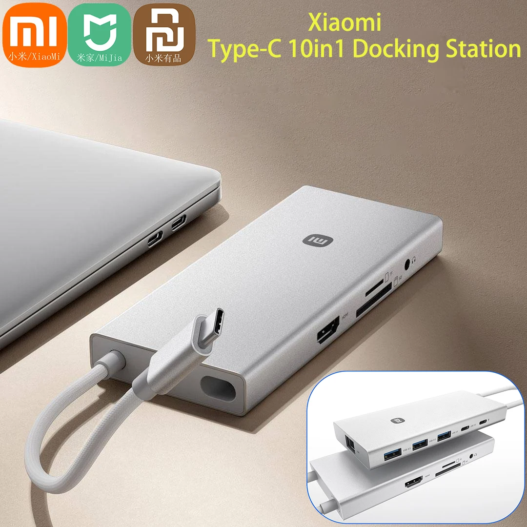 

Xiaomi Mijia Type C Hub 10in1 Ports Adapter 4K 60Hz 8K DP Port Type-C Data Transfer USB3.0 TF/SD Reader Earphone Socket