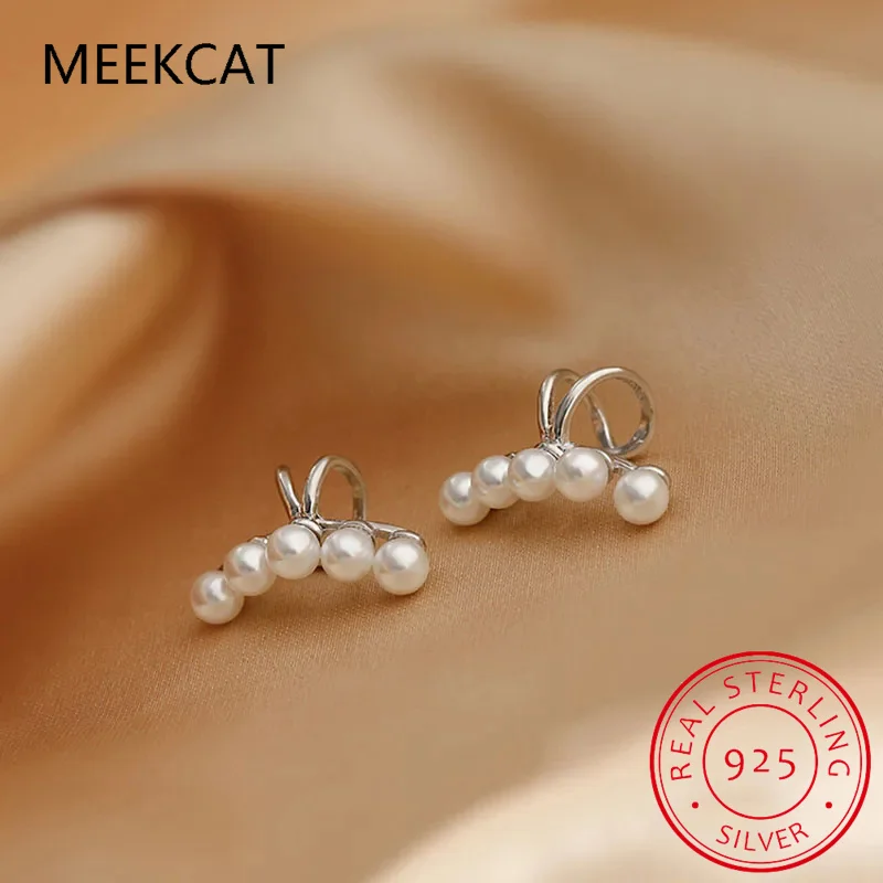 925 Sterling Silver Shell Pearls Ear Cuff Clip On Earrings Without Piercing No Ear Hold Non Piercing Jewelry