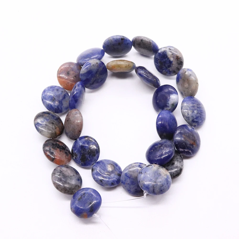 

15mm Natural Sodalite Blue Stripe Flat Round Loose Stone Beads for Men Women Charming Jewelry Making DIY Necklace Bracelet Gift