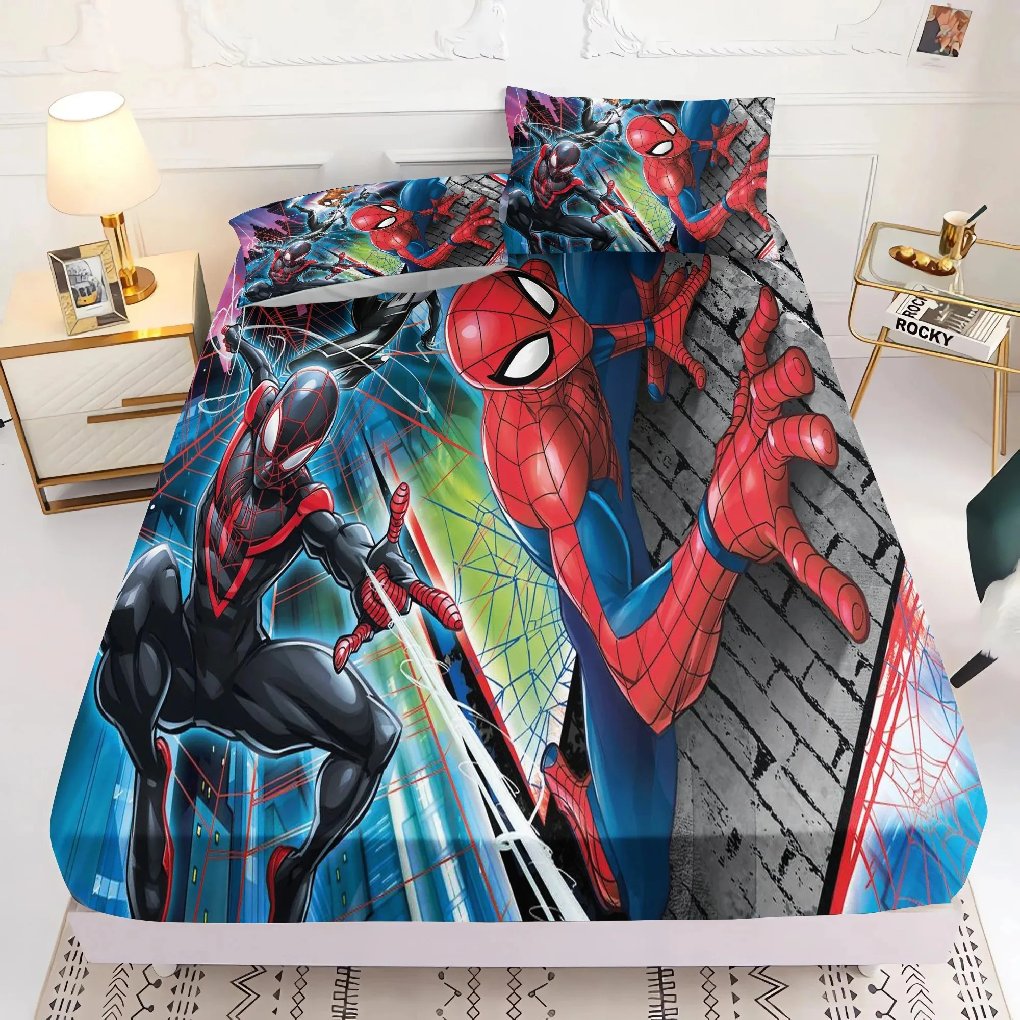 Disney Spider Man Bed Set,3D Printing spiderman Fitted Sheet,For Kids Adult Girls Boys