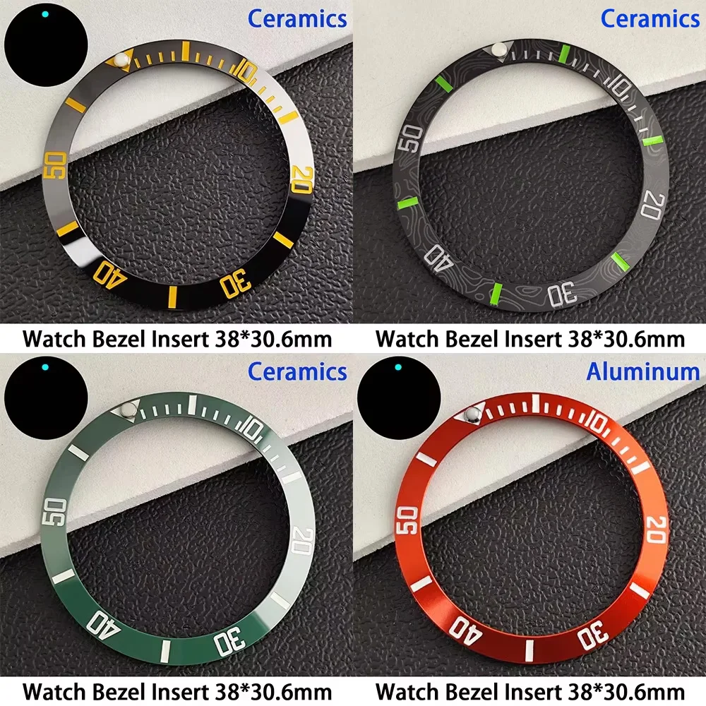 Men's 38mm*30.6mm Black/Green/Red Ceramic Bezel SUB & GMT Watch Insert Sloping Replacement Bezel Inserts for Watches