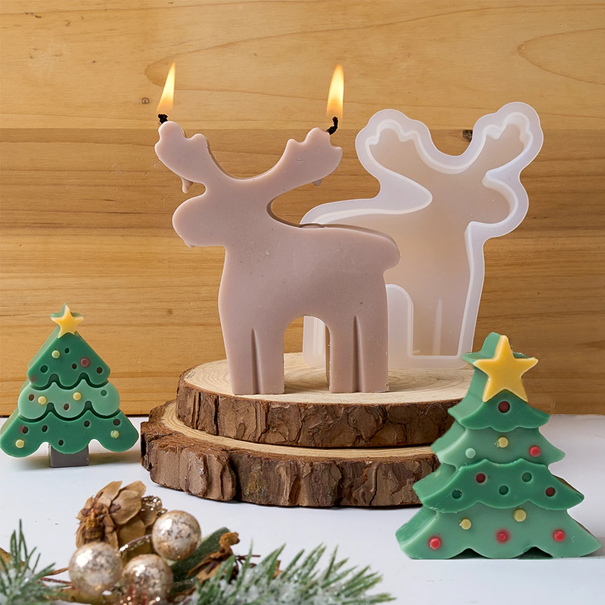 3D Christmas Candle Silicone Mold DIY Christmas Tree Elk Handmade Soap Scented Resin Mould Craft Gifts Making Tools Party Decor