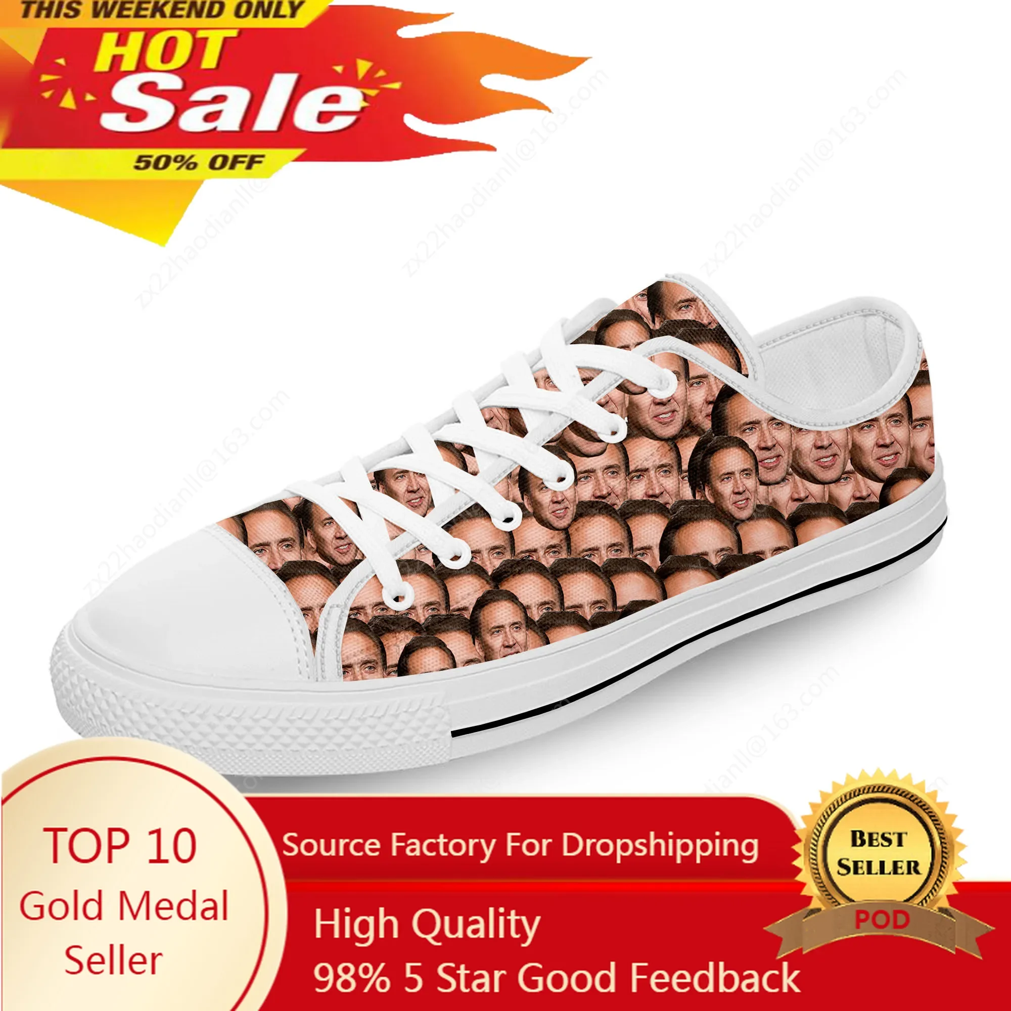 

Nicolas Cage Cartoon Funny White Cloth Fashion 3D Print Low Top Canvas Shoes Men Women Lightweight Breathable Sneakers