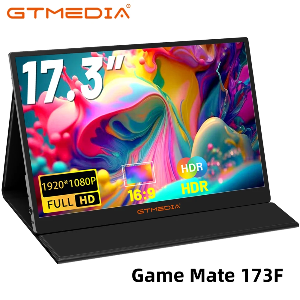 GTMEDIA 17.3Inch Portable Monitor 60Hz 72% sRGB 1920*1080 IPS HD Screen Travel Gaming Display for Laptop/Macbook/Xbox Series/Mac