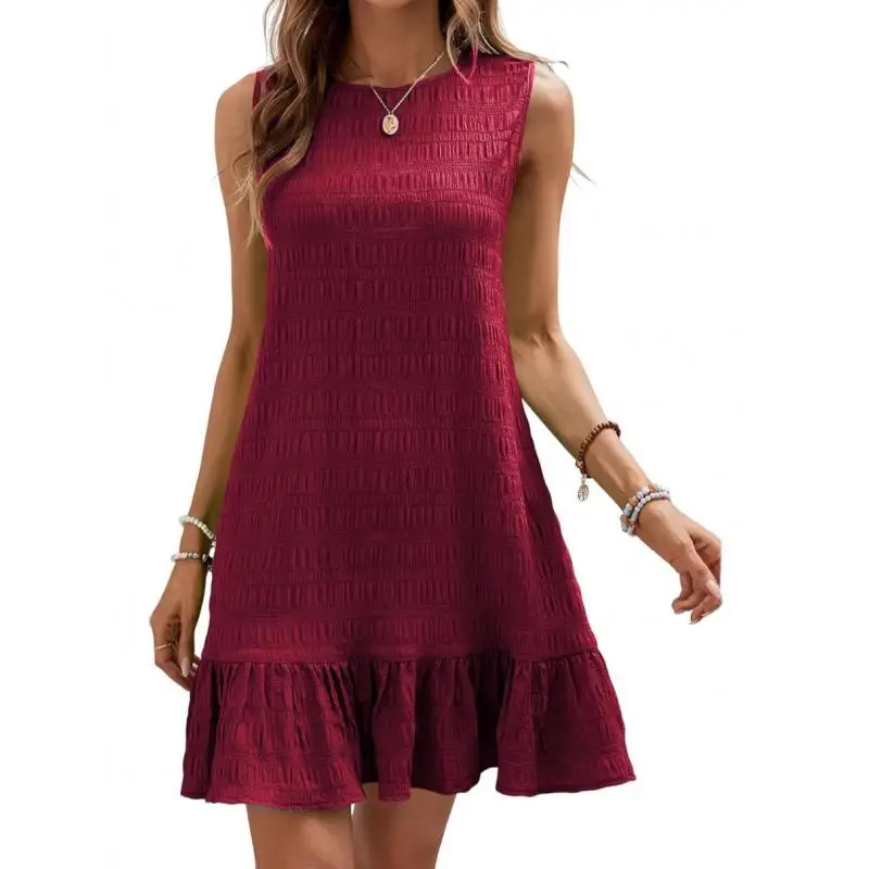 Women Fashion O-neck Solid Sleeveless backless Bow Dresses 2025 Summer Streetwear Female Casual Wild Ruffle A-line Mini Dress