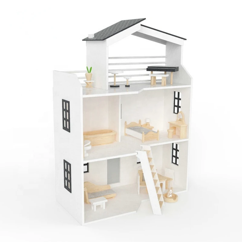 Classic wooden baby doll house with furniture accessories W06A404