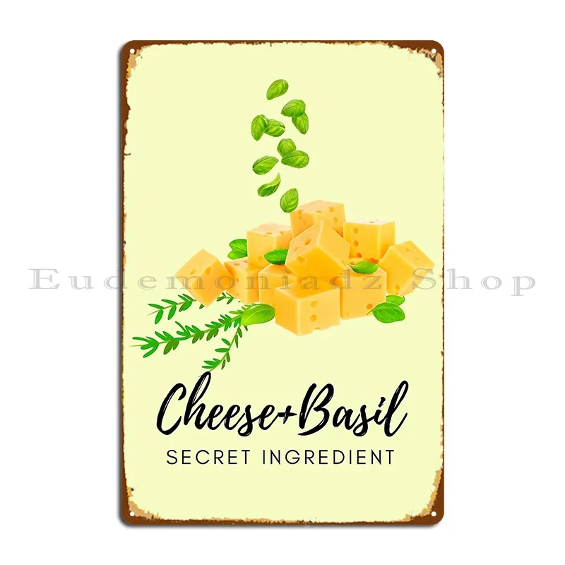 Cheese And Basil Secret Ingredient Metal Plaque Cinema Kitchen Pub Plates Personalized Party Tin Sign Poster