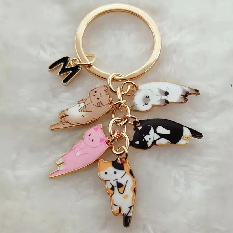 New fashion multicolor enamel cute cat pendant keychain funny hanging lazy cat handmade design pendant keychain auto accessories